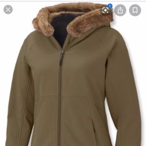 MARMOT BRAND OLIVE FUR HOOD WARM ZIP JACKET COAT M